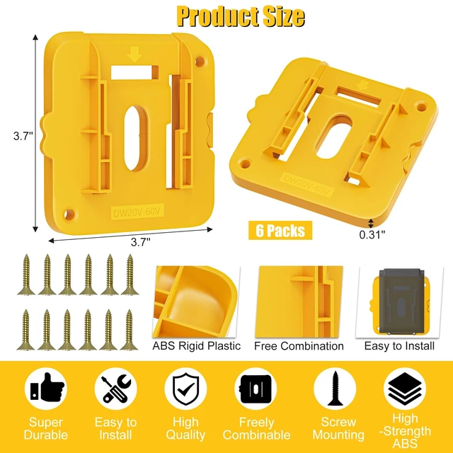 Alt view image 7 of 7 - 6 Pack Battery Holder Compatible for Dewalt 20V 60V Battery Packs Wall Mount Batteries Storage Fit for DCB201 DCB204 DCB609 DCB612 Batteries Pack Wall, Work Van, Shelf, Toolbox