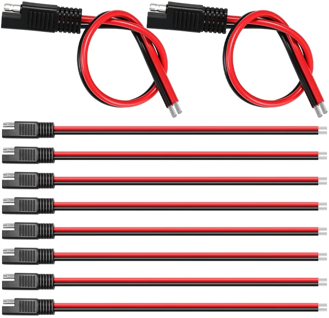 Main image of 8 Pack 10 Awg 2 Pin SAE Quick Connectors Extension Cable 1FT 12V Connectors Disconnect Wire Harness with Single Plug for Motorcycle, Car, Solar Panel, Battery Charger and Automotive Use