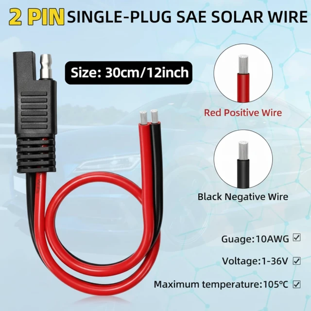 Alt view image 2 of 6 - 8 Pack 10 Awg 2 Pin SAE Quick Connectors Extension Cable 1FT 12V Connectors Disconnect Wire Harness with Single Plug for Motorcycle, Car, Solar Panel, Battery Charger and Automotive Use