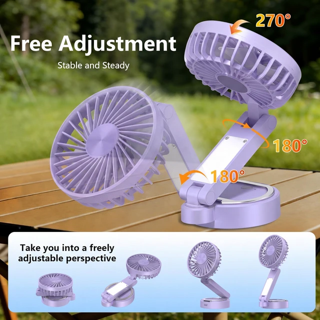Alt view image 3 of 7 - Foldable Magnetic Phone Fan with LED Light & Stand Desk Easy Storage Purple Comes with metal magnetic ring compatible with all phones compact lightweight body, USB-C charging