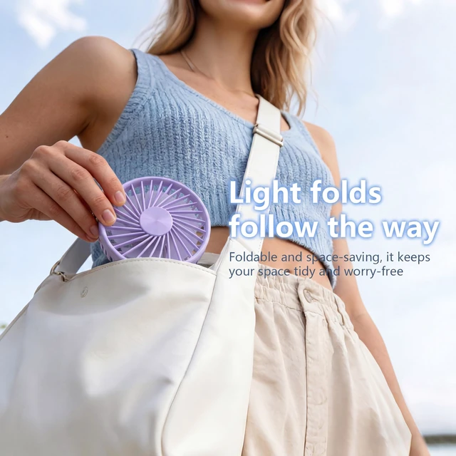 Alt view image 7 of 7 - Foldable Magnetic Phone Fan with LED Light & Stand Desk Easy Storage Purple Comes with metal magnetic ring compatible with all phones compact lightweight body, USB-C charging