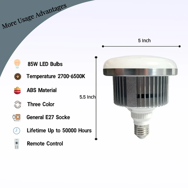 Alt view image 3 of 6 - 1 Pack 85W LED Softbox Light 2700-6500K Photography Light Bulb LED Bulbs Dimmable Warm White/White/Cold White by Remote Control, E27 Base Lights Bulb for Photo Video Studio Lighting Kit
