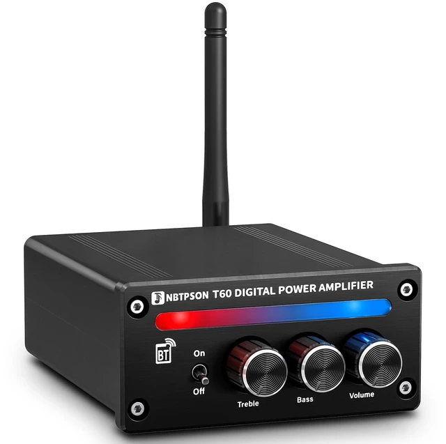 Main image of T60A Bluetooth Stereo Amplifier 30W×2 RMS 2CH Receiver Bluetooth AmpI Dual ChipTPA3116Amp with Bass Treble KnobI 2 Channel Amp with Bluetoothfor Bookshelf, Ceiling, Garage