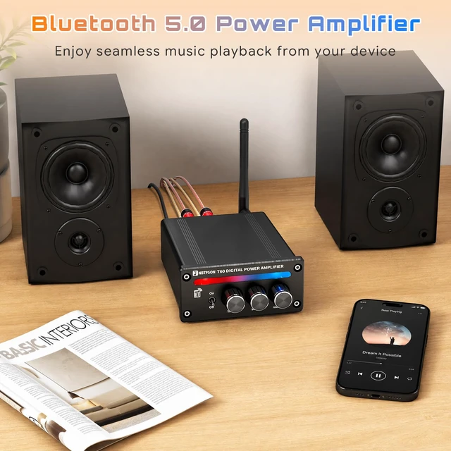 Alt view image 2 of 7 - T60A Bluetooth Stereo Amplifier 30W×2 RMS 2CH Receiver Bluetooth AmpI Dual ChipTPA3116Amp with Bass Treble KnobI 2 Channel Amp with Bluetoothfor Bookshelf, Ceiling, Garage