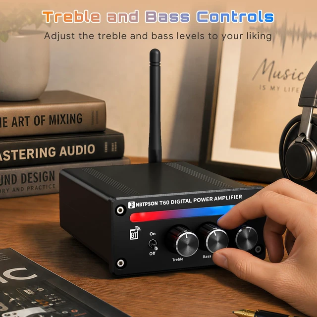 Alt view image 5 of 7 - T60A Bluetooth Stereo Amplifier 30W×2 RMS 2CH Receiver Bluetooth AmpI Dual ChipTPA3116Amp with Bass Treble KnobI 2 Channel Amp with Bluetoothfor Bookshelf, Ceiling, Garage