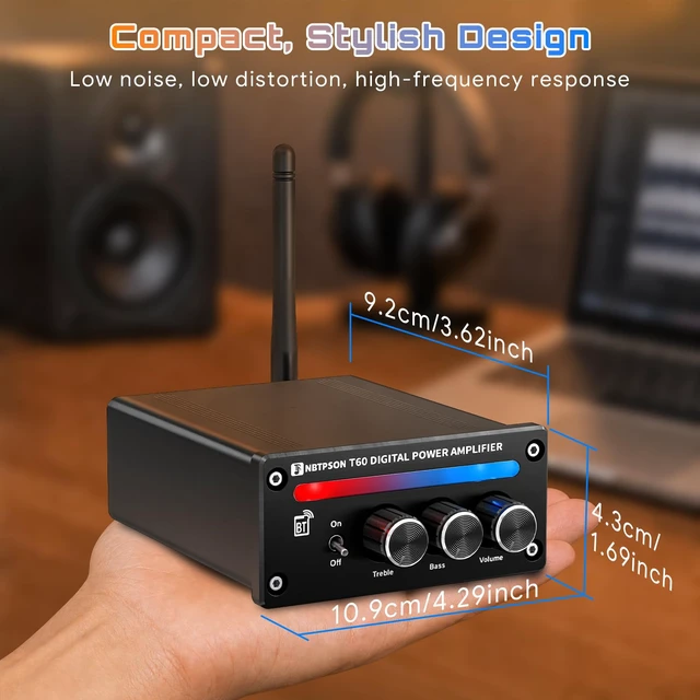 Alt view image 7 of 7 - T60A Bluetooth Stereo Amplifier 30W×2 RMS 2CH Receiver Bluetooth AmpI Dual ChipTPA3116Amp with Bass Treble KnobI 2 Channel Amp with Bluetoothfor Bookshelf, Ceiling, Garage
