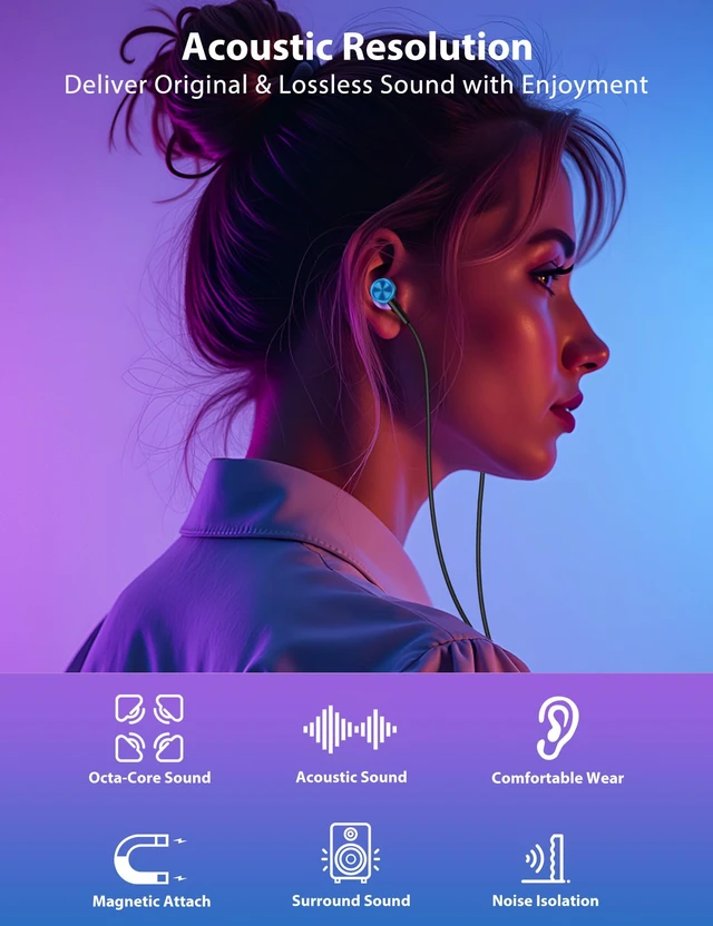 Alt view image 2 of 7 - USB C Wired Earbuds Right Angle Headphones with Mic Gradient Purple In-Ear Headset, Magnetic Snap, Hi Fi Stereo Sound, Phone & Music Control, USB C Earphones for iPhone 18Pro Galaxy S26 FE/iPad