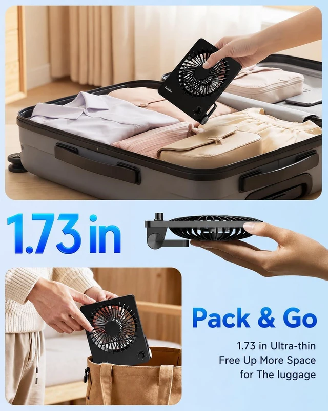 Alt view image 3 of 7 - EasyAcc 6000mAh Travel Fan, Usb Desk Fan Portable, 6-inch | Up to 26Hour Runtime, Ultra-Slim Design, Quiet Stepless Speed Control for Sleeping, Battery Powered Fan for Office, Cruises
