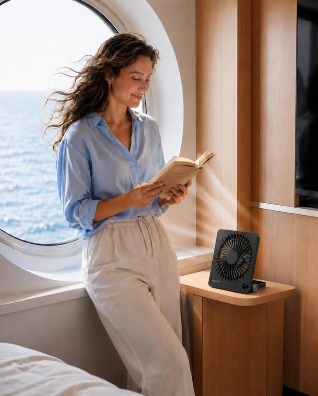 Alt view image 4 of 7 - EasyAcc 6000mAh Travel Fan, Usb Desk Fan Portable, 6-inch | Up to 26Hour Runtime, Ultra-Slim Design, Quiet Stepless Speed Control for Sleeping, Battery Powered Fan for Office, Cruises