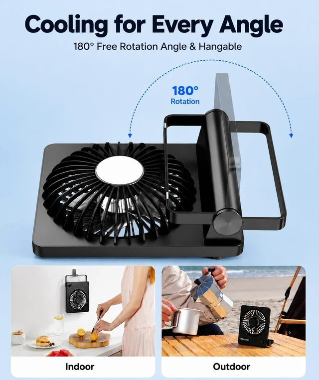 Alt view image 6 of 7 - EasyAcc 6000mAh Travel Fan, Usb Desk Fan Portable, 6-inch | Up to 26Hour Runtime, Ultra-Slim Design, Quiet Stepless Speed Control for Sleeping, Battery Powered Fan for Office, Cruises