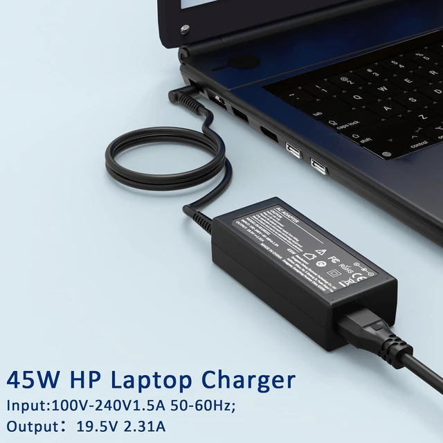 Alt view image 5 of 6 - Replacement for HP Laptop Charger 45W Blue Tip Power Adapter Compatible with HP AI 17 17-cn5037nr,17t-cn300/cn400,17z-cp300/cp200