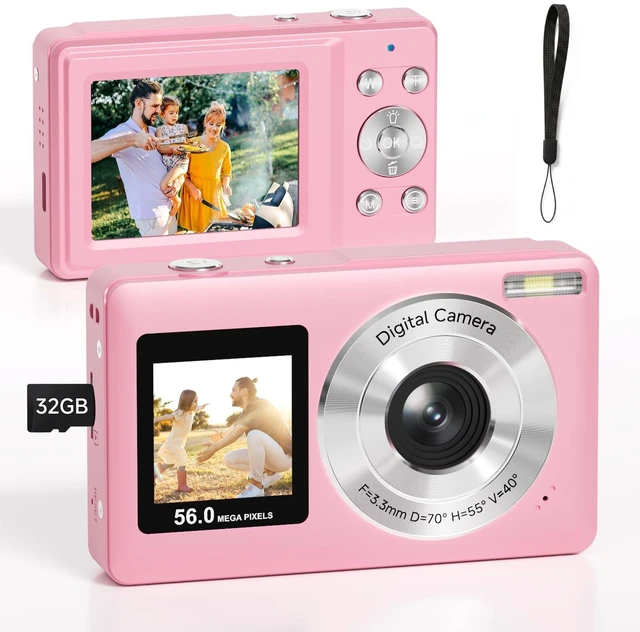 Main image of Digital Camera,56MP Dual-Screen Point and Shoot Camera with Auto Focus,Smile Capture,Anti-Shake,16X Zoom,32GB SD Card Digicam Gift for Boys Girls Teens (Pink)