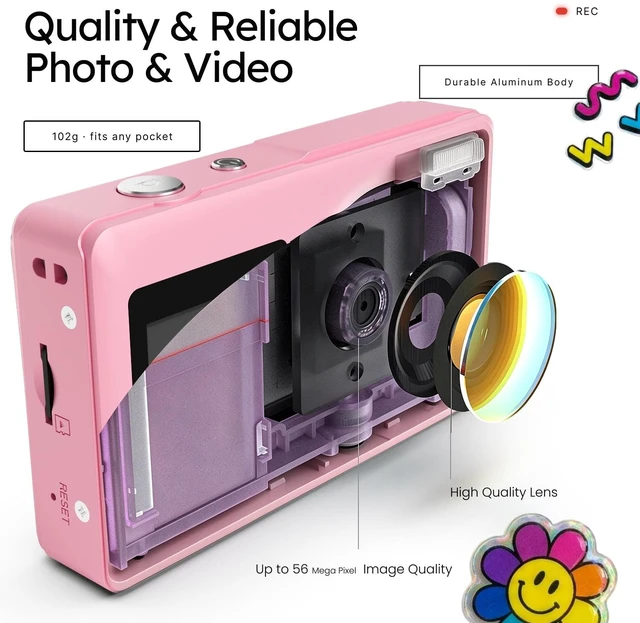 Alt view image 4 of 7 - Digital Camera,56MP Dual-Screen Point and Shoot Camera with Auto Focus,Smile Capture,Anti-Shake,16X Zoom,32GB SD Card Digicam Gift for Boys Girls Teens (Pink)