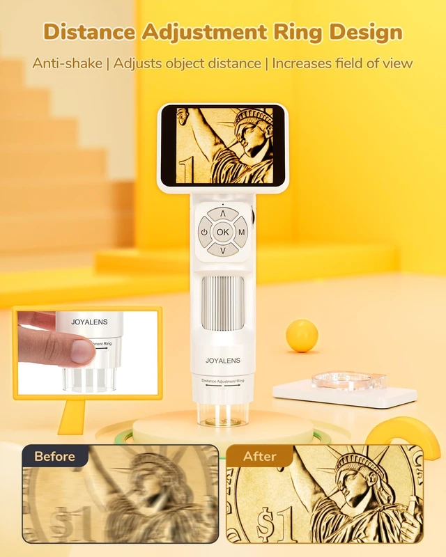 Alt view image 3 of 7 - JL113 Digital Microscope Handheld with 2.8" Screen, 1080P Video Anti-Shake, Portable Coin Magnifier Camera, USB Output, 900mAh battery, 8 LED Lights, PC View, 32GB, for Kids Adults