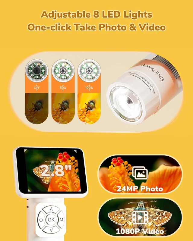 Alt view image 4 of 7 - JL113 Digital Microscope Handheld with 2.8" Screen, 1080P Video Anti-Shake, Portable Coin Magnifier Camera, USB Output, 900mAh battery, 8 LED Lights, PC View, 32GB, for Kids Adults