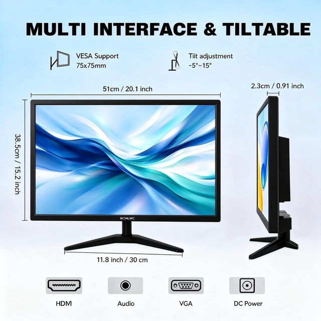 Alt view image 3 of 7 - 21.5 Inch Full HD Monitor 1920 * 1080p 75Hz Flicker-Free Eye Care, Anti-Glare LED Screen 5°~15° Tilt Adjustable HDMI & VGA Ports Wall Mountable for Desktop