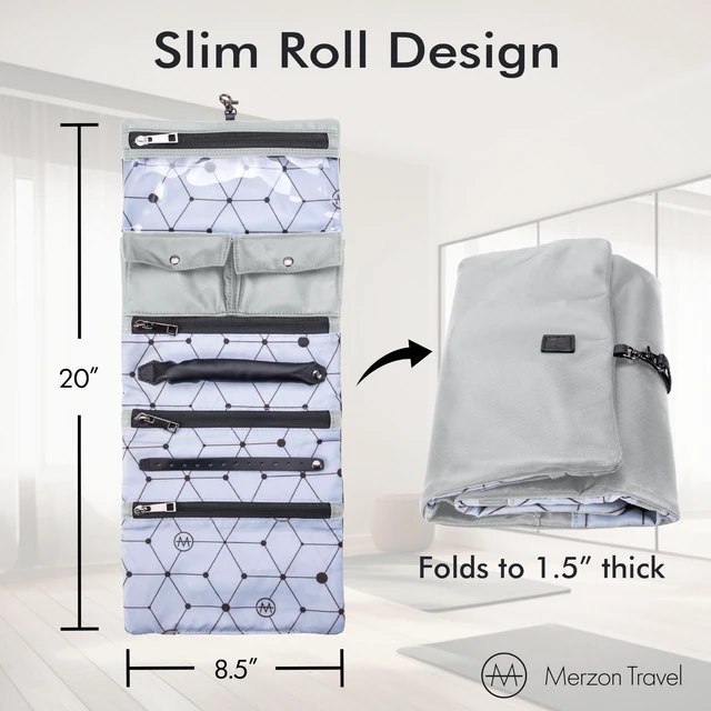 Alt view image 3 of 7 - Diamond Jewelry Roll HNG-731 Silver Foldable Jewelry Organizer, Slim Roll Design, Secure Storage for Rings, Necklaces, Earrings & Bracelets, Sturdy Nylon