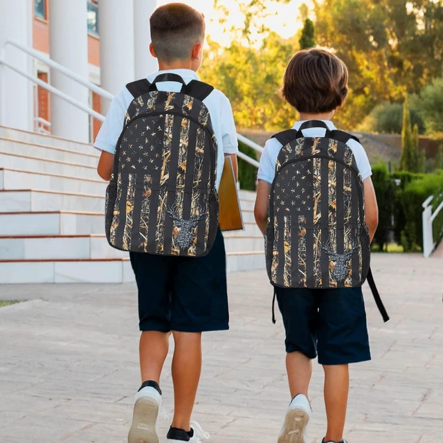 Alt view image 5 of 7 - Camo Deer School Backpack American Flag Water-Resistant Laptop Daypack for Boys Girls and Teens 18 Inch Lightweight Bookbag with Zip Pocket and Side Mesh Pockets for School, Travel And Daily Use