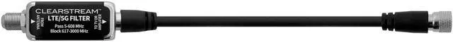 Main image of ClearStream 5G LTE Filter for TV Antennas, Reduces Interference from 5G / 4G LTE Signal for uninterrupted OTA Digital HDTV Reception
