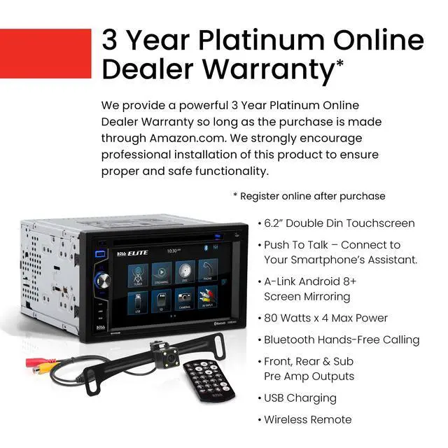 Alt view image 3 of 6 - Elite BV755BLC Car Stereo System - 6.2 Inch Double Din Touchscreen, Bluetooth Audio & Calling Head Unit, Radio Receiver, CD Player, USB, SD, Backup Camera, Hook Up To Amplifier