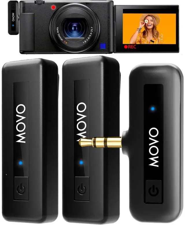 Main image of Mini-Duo Wireless Microphones for Cameras, Wireless Camera Mini Mic - 3.5mm Lapel Microhone for Sony, Canon, and Nikon DSLR - 2.4Ghz Transmitter