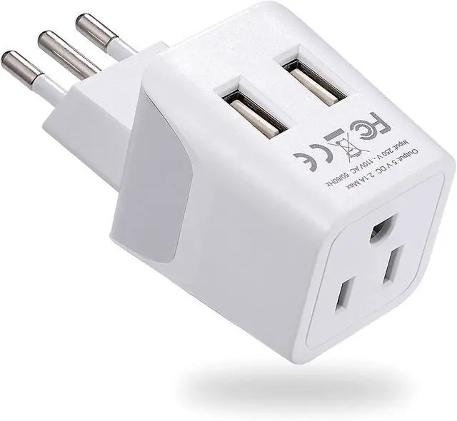 Main image of Italy, Chile, Uruguay Travel Adapter Plug with Dual USB - USA Input - Type L - Ultra Compact - Perfect for Cell Phones, Laptop, Camera Chargers, iWatch, iPad, iPhone and More (CTU-12A)