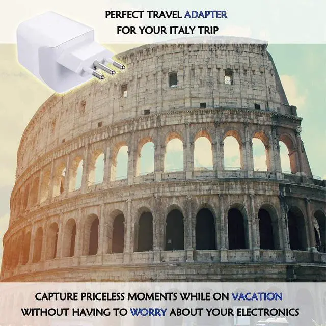 Alt view image 4 of 6 - Italy, Chile, Uruguay Travel Adapter Plug with Dual USB - USA Input - Type L - Ultra Compact - Perfect for Cell Phones, Laptop, Camera Chargers, iWatch, iPad, iPhone and More (CTU-12A)