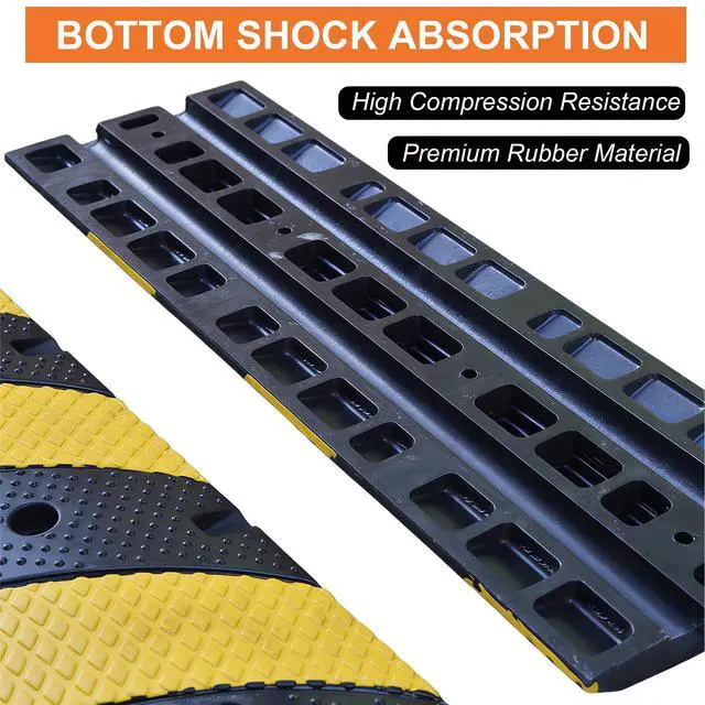 Alt view image 5 of 6 - 2-Pack 36 Inch Rubber Speed Bumps for Driveway | Heavy Duty Speed Humps with Dual Cable Channels and Drainage, Interlocking Portable Speed Bump with Mounting Bolts