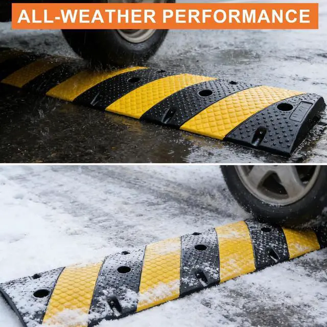 Alt view image 6 of 6 - 2-Pack 36 Inch Rubber Speed Bumps for Driveway | Heavy Duty Speed Humps with Dual Cable Channels and Drainage, Interlocking Portable Speed Bump with Mounting Bolts