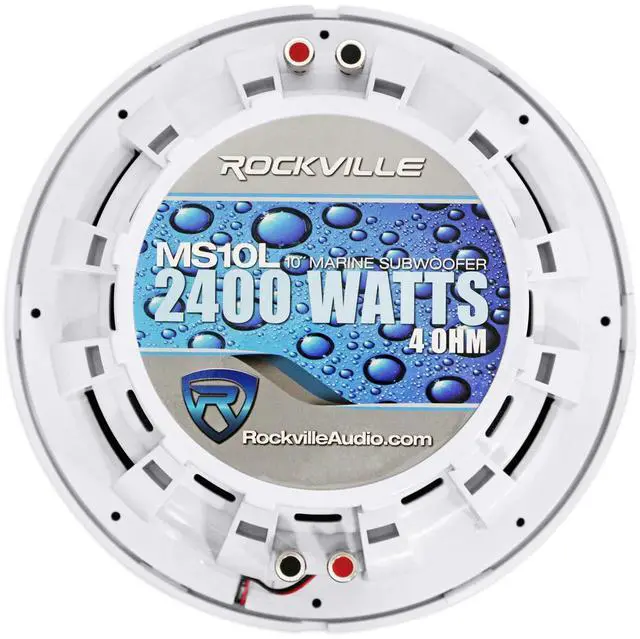 Alt view image 4 of 6 - MS10LW 10" White Marine/Boat Free Air Subwoofer with LEDs | 2400W Peak, 600W RMS, Dual 4-Ohm, 2" 4-Layer Voice Coil, 80 Oz Magnet, ABS Basket, Polypropylene Cone, 30Hz-4kHz