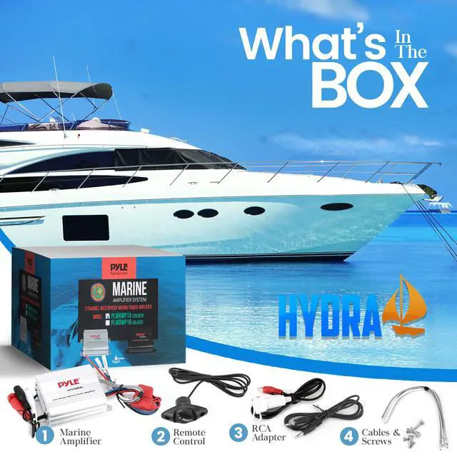 Alt view image 2 of 6 - Hydra Marine Amplifier - Upgraded Elite Series 400 Watt 2 Channel Micro Amplifier - Waterproof, GAIN Level Controls, RCA Stereo Input, 3.5mm Jack & Volume Control (PLMRMP1A)