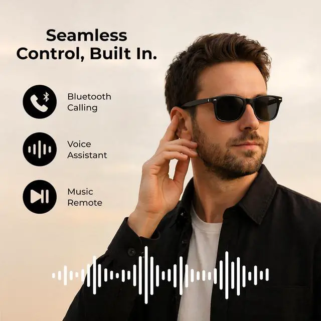 Alt view image 2 of 6 - AURA Smart Audio Glasses, Bluetooth Open-Ear Smart Glasses with Hands-Free Calling, Dual Microphones, Voice Assistant, Touch Controls, Blue Light or UV400 Sunglass Lenses,Up to 6 Hours Playtime
