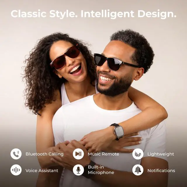Alt view image 3 of 6 - AURA Smart Audio Glasses, Bluetooth Open-Ear Smart Glasses with Hands-Free Calling, Dual Microphones, Voice Assistant, Touch Controls, Blue Light or UV400 Sunglass Lenses,Up to 6 Hours Playtime
