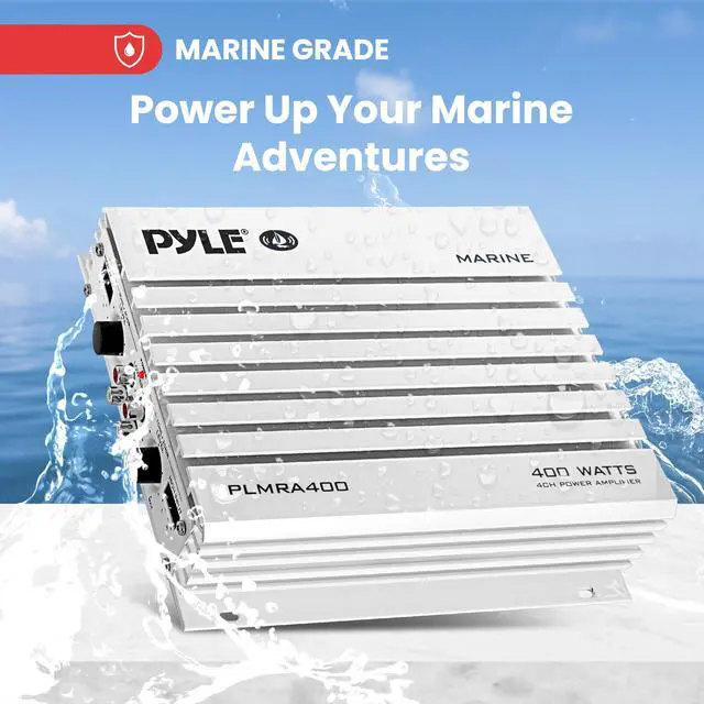 Alt view image 4 of 6 - Hydra Marine Amplifier - Upgraded Elite Series 400 Watt 4 Channel Audio Amplifier, Waterproof, 12 volt, Dual MOSFET Power Supply, GAIN Level Controls, RCA Stereo Input & LED Indicator - PLMRA400