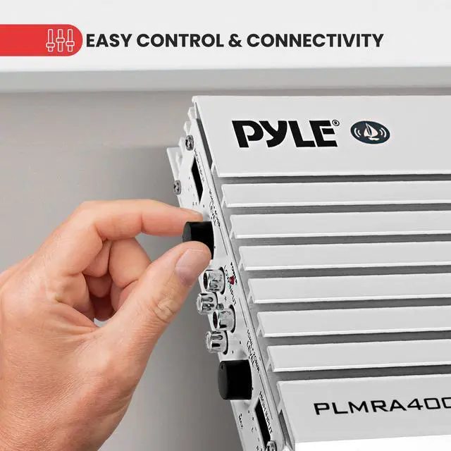 Alt view image 5 of 6 - Hydra Marine Amplifier - Upgraded Elite Series 400 Watt 4 Channel Audio Amplifier, Waterproof, 12 volt, Dual MOSFET Power Supply, GAIN Level Controls, RCA Stereo Input & LED Indicator - PLMRA400