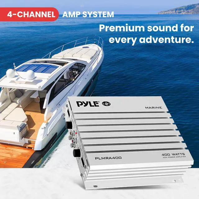 Alt view image 6 of 6 - Hydra Marine Amplifier - Upgraded Elite Series 400 Watt 4 Channel Audio Amplifier, Waterproof, 12 volt, Dual MOSFET Power Supply, GAIN Level Controls, RCA Stereo Input & LED Indicator - PLMRA400