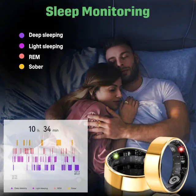 Alt view image 4 of 6 - Smart Health Ring for Women Men: Fitness Tracker Ring with Heart Rate,Blood Oxygen,Sleep Monitor,Stress,Steps Counter,IP68 Waterproof for iOS & Android,No APP Fees (Rose Gold,6#)