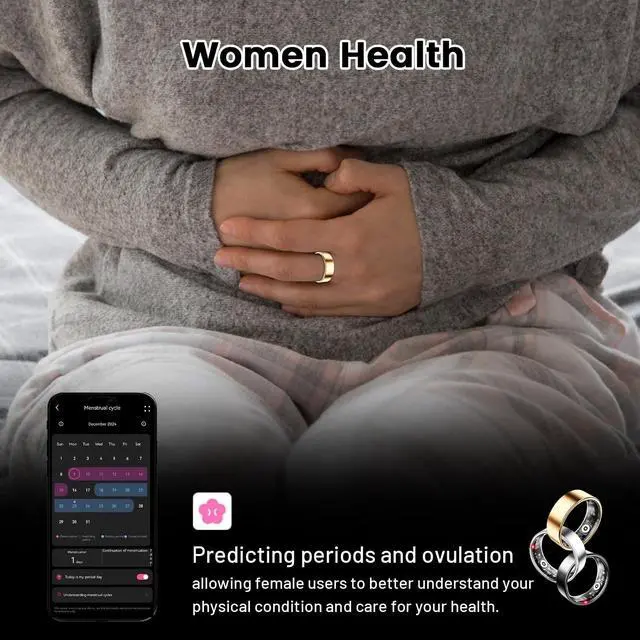 Alt view image 5 of 6 - Smart Health Ring for Women Men: Fitness Tracker Ring with Heart Rate,Blood Oxygen,Sleep Monitor,Stress,Steps Counter,IP68 Waterproof for iOS & Android,No APP Fees (Rose Gold,6#)