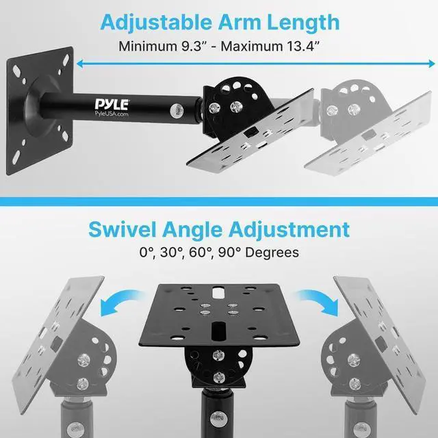 Alt view image 2 of 6 - Universal Speaker Mounting Bracket - Ceiling & Wall Speaker Mount with Adjustable Swivel Tilt, 13.4" Retractable Telescopic Arm, 75 lbs Max Load - Ideal for Home Surround Sound Systems (Pair)