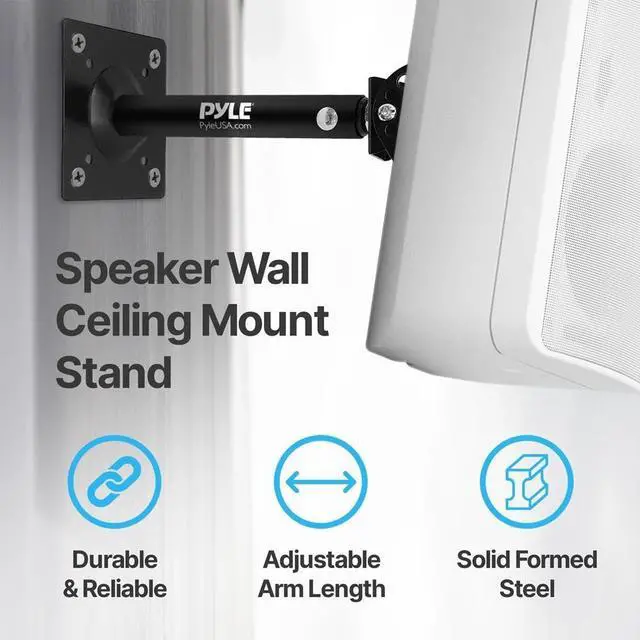 Alt view image 4 of 6 - Universal Speaker Mounting Bracket - Ceiling & Wall Speaker Mount with Adjustable Swivel Tilt, 13.4" Retractable Telescopic Arm, 75 lbs Max Load - Ideal for Home Surround Sound Systems (Pair)