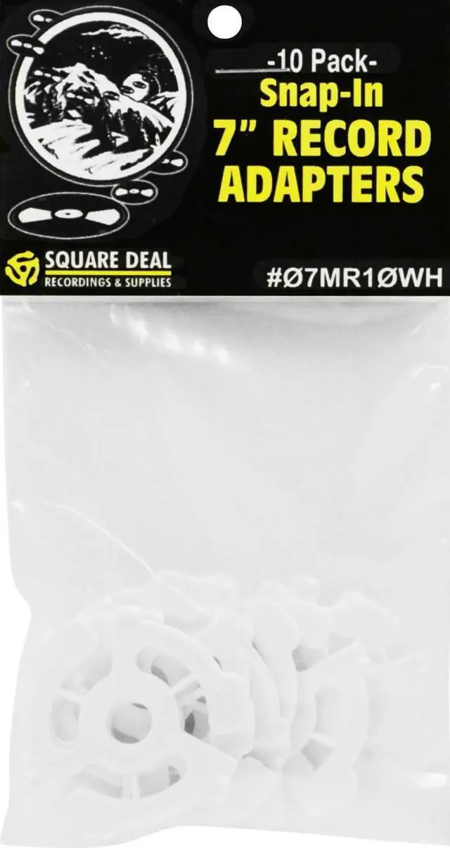 Main image of (10) Flat White Plastic Record Adapters - Snap in Inserts to Make 7" 45rpm Records Fit on Standard Vinyl Turntables #07MR10WH