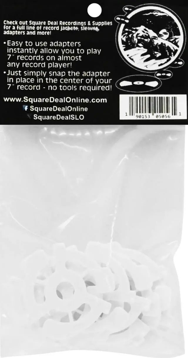 Alt view image 2 of 2 - (10) Flat White Plastic Record Adapters - Snap in Inserts to Make 7" 45rpm Records Fit on Standard Vinyl Turntables #07MR10WH
