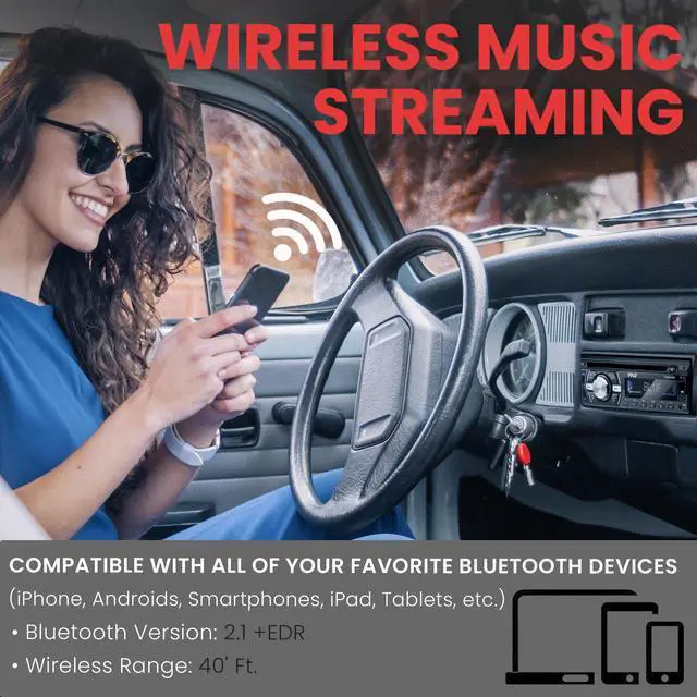 Alt view image 5 of 6 - Boat Bluetooth Marine Stereo Receiver - Marine Head Unit Din Single Stereo Speaker Receiver - Wireless Music Streaming, Hands-Free Calling, CD Player/MP3/USB/AUX/ AM FM Radio -PLCD43BTM (Black)