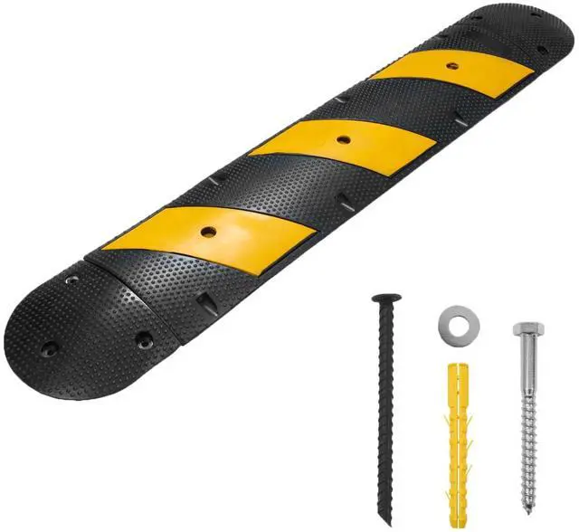 Main image of 4FT Rubber Speed Bump, Heavy Duty Speed Bump Cable Protector Ramp for Driveway, Road Parking, Garage, Parking Lot, Warehouse,48" x 11.8" x 1.77" (1, 4FT with End Cap)