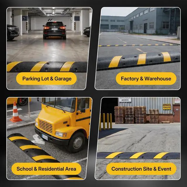 Alt view image 5 of 6 - 4FT Rubber Speed Bump, Heavy Duty Speed Bump Cable Protector Ramp for Driveway, Road Parking, Garage, Parking Lot, Warehouse,48" x 11.8" x 1.77" (1, 4FT with End Cap)