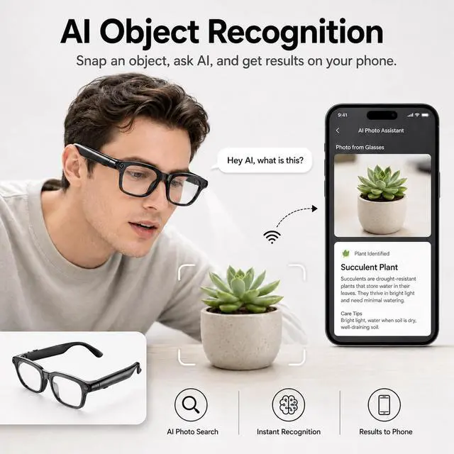Alt view image 3 of 6 - AI Smart Glasses with Camera,Photo Capture &4k Video Recording Glasses,Real-Time Translation, Open-Ear Audio, Object Recognition, Bluetooth Sunglasses with AI Assistantfor Vlogging, Travel, Business