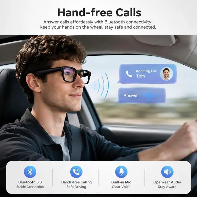 Alt view image 5 of 6 - AI Smart Glasses with Camera,Photo Capture &4k Video Recording Glasses,Real-Time Translation, Open-Ear Audio, Object Recognition, Bluetooth Sunglasses with AI Assistantfor Vlogging, Travel, Business