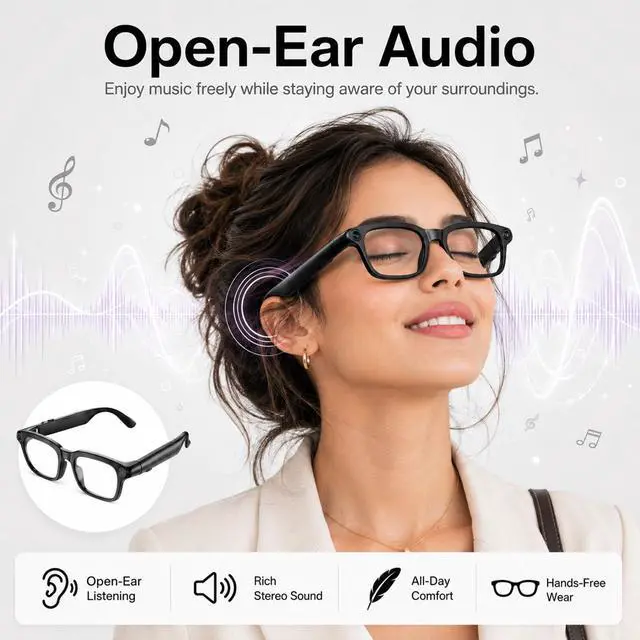 Alt view image 6 of 6 - AI Smart Glasses with Camera,Photo Capture &4k Video Recording Glasses,Real-Time Translation, Open-Ear Audio, Object Recognition, Bluetooth Sunglasses with AI Assistantfor Vlogging, Travel, Business