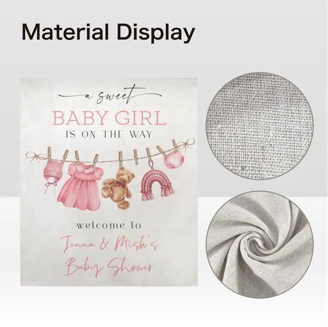 Alt view image 5 of 6 - Personalized Baby Girl Shower Backdrop, Custom Name Baby Shower Banner, Baby Girl is on the Way Sign, Teddy Bear Theme Party Decor, Photo Booth Prop Gift