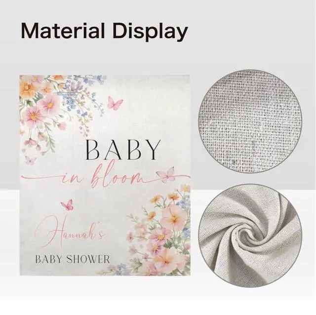 Alt view image 5 of 6 - Baby in Bloom Shower Backdrop, Personalized Floral Baby Shower Banner, Custom Name Baby Shower Sign, Spring Garden Theme Party Decor, Photo Booth Prop